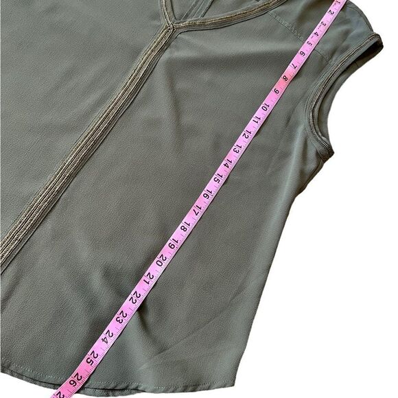 Bebe Olive Green Beaded Trim Sleeveless Blouse - Picture 10 of 13